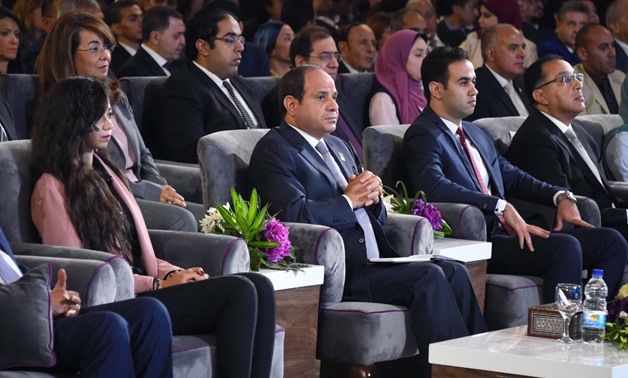 President Abdel Fatah al-Sisi addresses the attendees at the National Youth Conference at Cairo University on July 29, 2018 – Press photo/Presidency