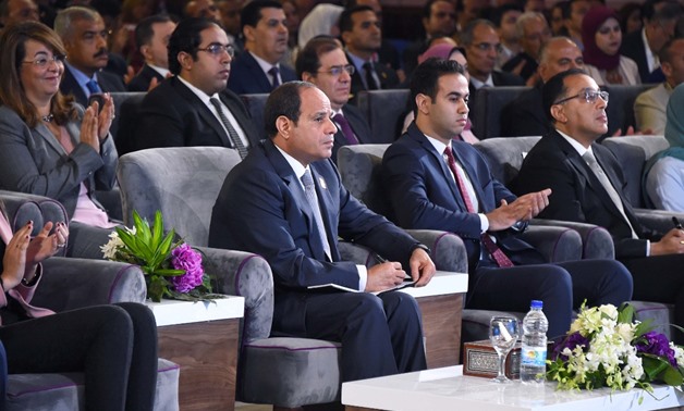 President Abdel Fatah al-Sisi addresses the attendees at the National Youth Conference at Cairo University on July 29, 2018 – Press photo/Presidency