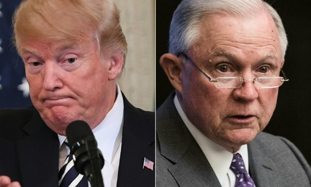 US President Donald Trump (L) calls on Attorney General Jeff Sessions (R) to stop the probe into Russia's election interference
