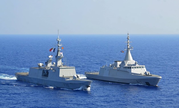 Units of the Egyptian, UK and French navies have taken part in war games in the Red Sea and the Mediterranean Sea.-press photo