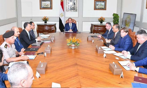 President Abdel Fatah al-Sisi in a meeting with Russian Deputy Minister of Industry and Trade Georgy Kalmanov and representatives of Transmashholding in Cairo on August 5, 2018 - Press Photo 