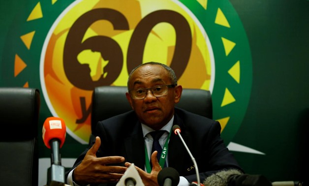 The newly elected Confederation of African Football President Ahmad Ahmad addresses a news conference after his victory at the African Union (AU) headquarters in Ethiopia's capital Addis Ababa, March 16, 2017. REUTERS/Tiksa Negeri
