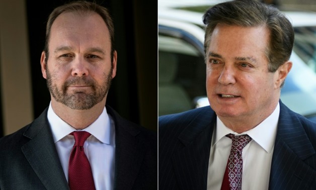 Former Trump campaign official Rick Gates (L) details tax evasion schemes in second day testimony in trial of former Trump campaign chief Paul Manafort (R)
