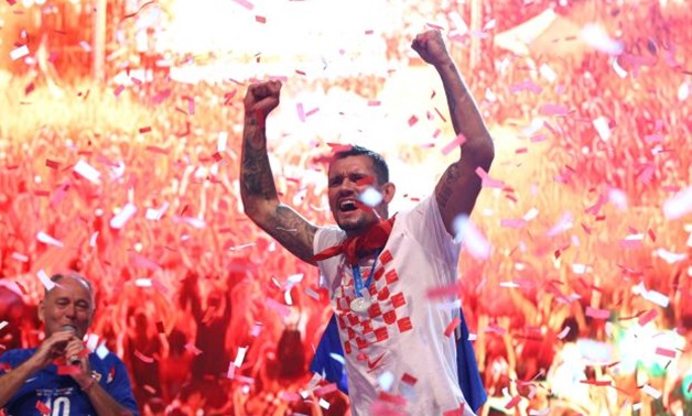 Croatia's Dejan Lovren during celebrations for the World Cup team in Zagreb. REUTERS/Antonio Bronic
