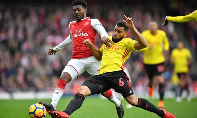Arsenal's England Under-20 World Cup winning midfielder Ainsley Maitland-Niles will be out for up to two months with a fractured left leg
AFP / Ben STANSALL
