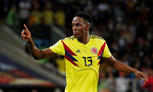 FILE PHOTO: Soccer Football - World Cup - Round of 16 - Colombia vs England - Spartak Stadium, Moscow, Russia - July 3, 2018 Colombia's Yerry Mina reacts REUTERS/Maxim Shemetov

