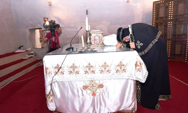 Pope of Alexandria and Patriarch of the See of St. Mark, Pope Tawadros II. during the fenral of Bishop Epiphanuis - press photo
