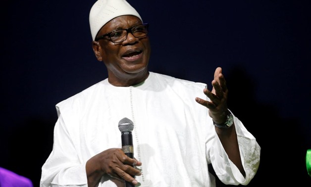 FILE PHOTO: Ibrahim Boubacar Keita, president of Mali and candidate of Rally for Mali party (RPM), speaks during a rally, ahead of the second round of Mali's presidential election, in Bamako, Mali August 10, 2018. REUTERS/Luc Gnago/File Photo
