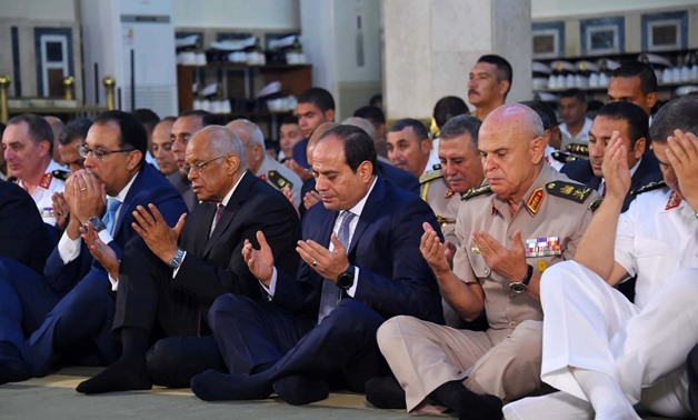President Abdel Fatah al-Sisi perform Eid al-Adha Prayers along with government officials at Mohammed Karim Mosque in the Mediterranean sea port city of Alexandria - Press photo