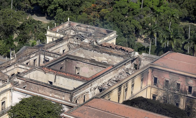 An aerial view of the National Museum of Brazil after a fire burnt it in Rio de Janeiro, Brazil September 3, 2018. REUTERS/Ricardo Moraes
