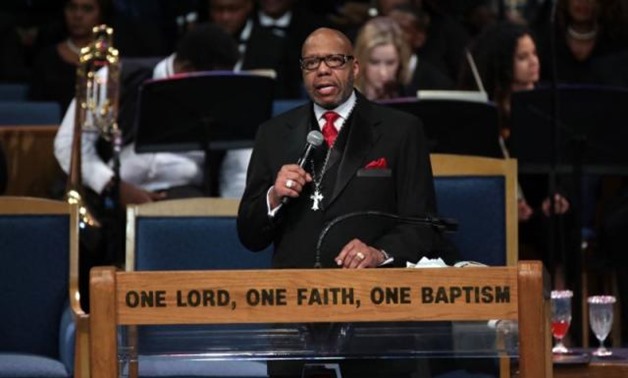 FILE PHOTO: Aug 31, 2018; Detroit, MI, USA; Rev. Jasper Williams, Jr., Pastor of Salem Baptist Church, Atlanta, GA gives the eulogy during the funeral for the late Aretha Franklin at Greater Grace Temple in Detroit on Friday, August 31, 2018. Ryan Garza/D