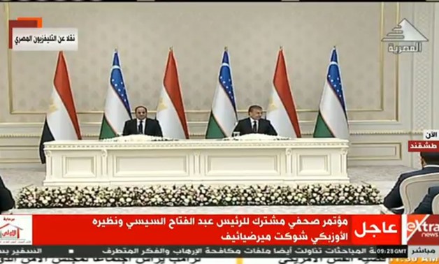 Sisi and his Uzbek counterpart - Screen shot from Channel 1 