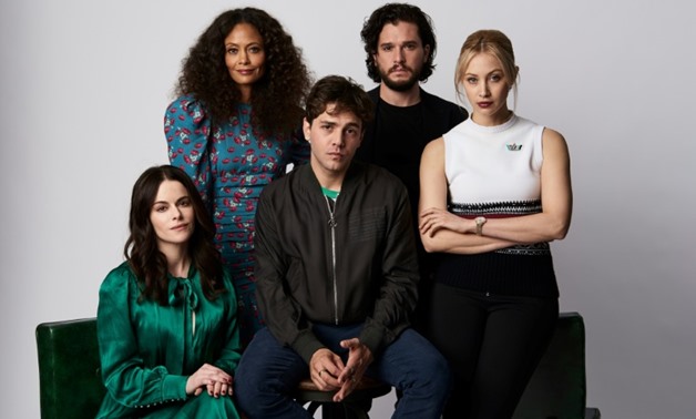 (L-R) Actors Emily Hampshire, Thandie Newton, filmmaker Xavier Dolan and actors Kit Harington and Sarah Gadon from the film 'The Death and Life of John F. Donovan'.
