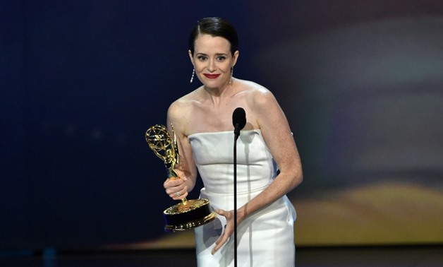 Claire Foy after winning an Emmy for lead actress in a drama series during the 70th Emmy Awards.