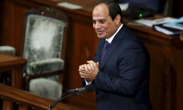 FILE- FILE - President Abdel Fatah al-Sisi reacts after delivering a speech at the lower house of parliament in Tokyo on February 29, 2016 - Reuters
