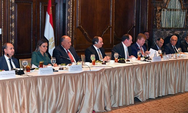 President Abdel Fatah al-Sisi during a working dinner banquet hosted by the American Chamber of Commerce and the Egyptian-American Business Council - Press Photo
