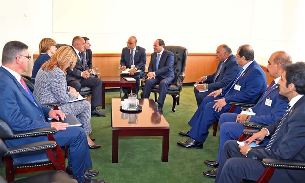 President Abdel Fatah al-Sisi on Monday met with Bulgarian Prime Minister Boyko Borissov in New York on the sidelines of the the 73rd meetings of the United Nations General Assembly - Press Photo 