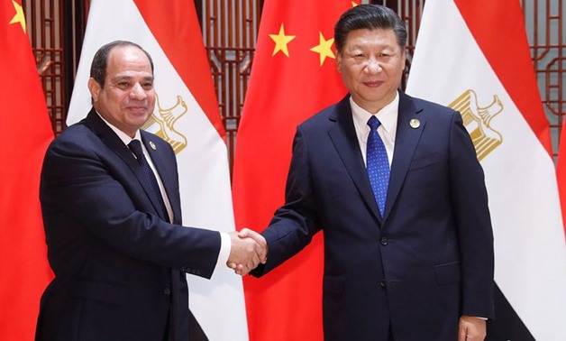 Chinese President Xi Jinping meeting Egyptian President Abdel-Fattah al-Sisi during the 2017 BRICS Summit in Xiamen on September 5.