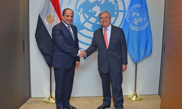 President Abdel Fatah al-Sisi during meeting with Secretary-General of the United Nations António Guterres on the sidelines of the United Nations General Assembly 73rd meeting in New York, Tuesday, September 25, 2018 – Press Photo