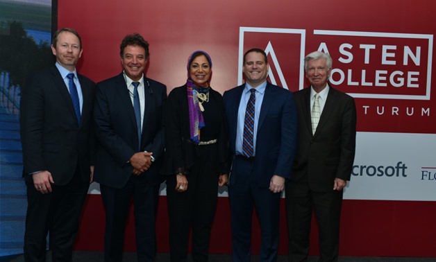 From left: Mr. Chris Bunio, senior director of higher education in Microsoft; Engineer Mohamed Sultan, CEO of Palm Hills Developments; Dr. Salma al-Bakri, managing director of Asten College; Dr. Keith Feit, Founding Principal of Asten College; Dr. Robert 