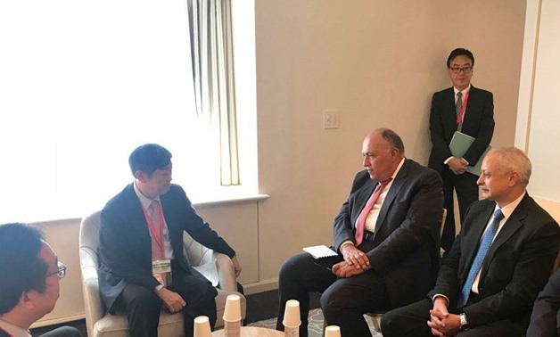 Foreign Minister Sameh Shoukry and President of the Japan International Cooperation Agency (JICA) Shinichi Kitaoka on October 5, 2018 - Press photo