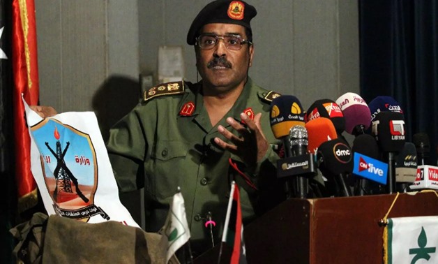 The spokesman for the self-styled Libyan National Army General Ahmed al-Mesmari, speaks during a news conference in the eastern city of Benghazi, June 21. Libyan National Army chief General Khalifa Haftar was widely seen as Russia's favorite to lead the c