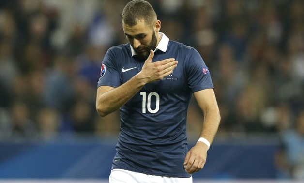 Karim Benzema has not appeared for France since coming off in the 81st minute just after scoring his second goal against Armenia in Nice in October 2015
AFP/File / VALERY HACHE
