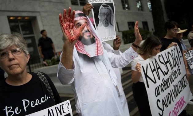 Demonstrators staged protests outside the Saudi embassy in Washington to demand justice for missing Saudi journalist Jamal Khashoggi
