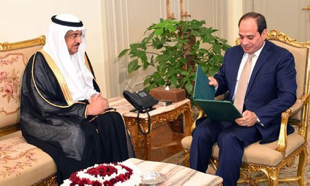President Abdel Fatah al-Sisi (R) meets with Saudi State Minister Essam bin Saeed (L) - Press photo