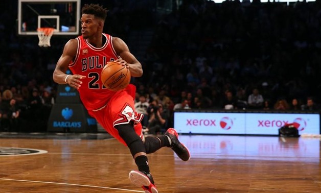 Oct 28, 2015; Brooklyn, NY, USA; Chicago Bulls guard Jimmy Butler (21) drives the ball during the fourth quarter against the Brooklyn Nets at Barclays Center. Chicago won 115-100. Mandatory Credit: Anthony Gruppuso-USA TODAY Sports
