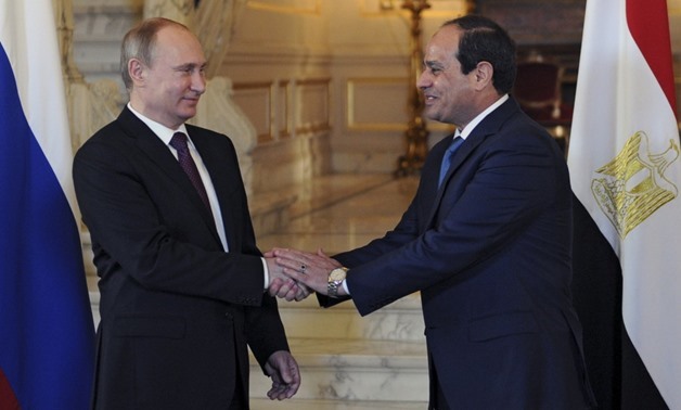 FILE - President Abdel Fatah Al-Sisi and Russian counterpart Vladimir Putin in 2018. 