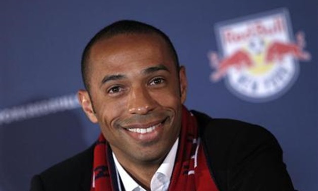 France striker Thierry Henry addresses a news conference after joining Major League Soccer (MLS) team New York Red Bulls at Red Bull Arena in Harrison, New Jersey, July 15, 2010. REUTERS/Mike Segar

