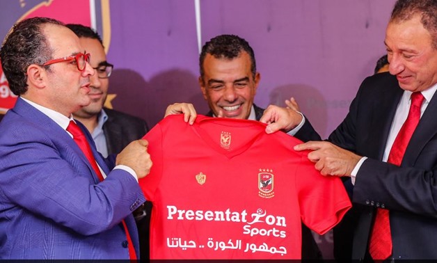 Al-Ahly's president, Mahmoud el-Khatib (L) alongside Presentation Sports' president, Mohamed Kamel (R) – Courtesy of Al-Ahly's official website 
