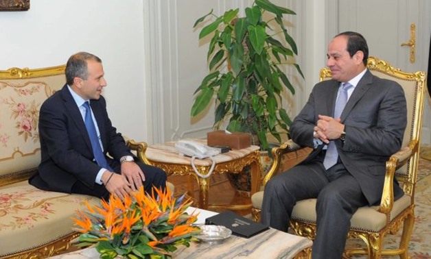 FILE - Lebanon’s Minister of Foreign Affairs Gebran Bassil meeting with President Abdel Fatah al-Sisi in Cairo, 2016