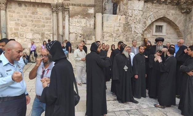  Monks of Deir El Soltan Monastery in Eastern Jerusalem after the Israeli police assaulted them during a peaceful protest. October 24, 2018. 
