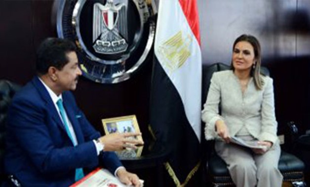 Minister of Investment and International Cooperation Sahar Nasr in a meeting with Founder and President of Thumbay Group Thumbay Moideen in Cairo, Egypt. October 27, 2018. Press Photo 
