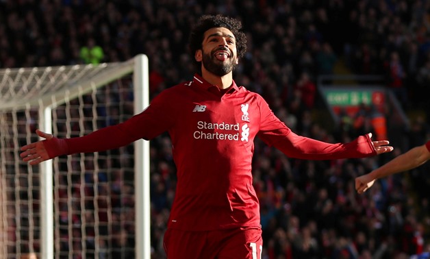 Soccer Football - Premier League - Liverpool v Cardiff City - Anfield, Liverpool, Britain - October 27, 2018 Liverpool's Mohamed Salah celebrates scoring their first goal Action Images via Reuters/Lee Smith EDITORIAL USE ONLY. No use with unauthorized aud