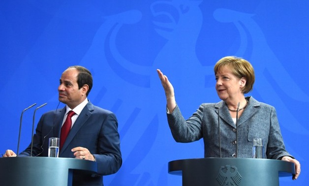 FILE - German Chancellor Angela Merkel and Egyptian President Abdel Fattah el-Sissi attend a press conference on June 3, 2015 at the Chancellery in Berlin - AFP