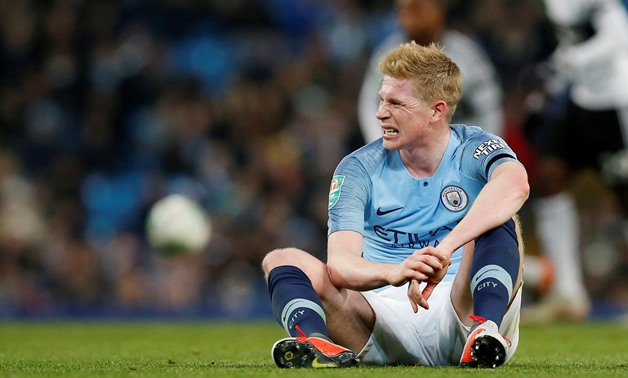 FILE PHOTO: Soccer Football - Carabao Cup Fourth Round - Manchester City v Fulham - Etihad Stadium, Manchester, Britain - November 1, 2018 Manchester City's Kevin De Bruyne after sustaining an injury REUTERS/Andrew Yates/File Photo

