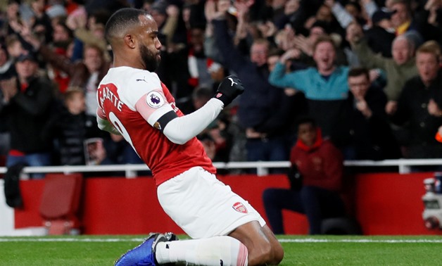 Soccer Football - Premier League - Arsenal v Liverpool - Emirates Stadium, London, Britain - November 3, 2018 Arsenal's Alexandre Lacazette celebrates scoring their first goal REUTERS/David Klein EDITORIAL USE ONLY. No use with unauthorized audio, video, 