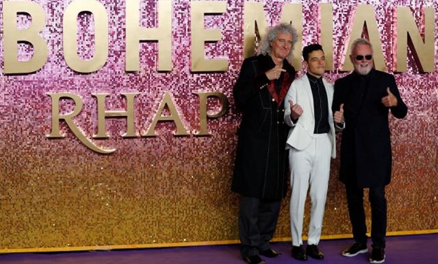 Actor Rami Malek and members of Queen Roger Taylor and Brian May attend the world premiere of 'Bohemian Rhapsody' movie in London, Britain October 23, 2018. REUTERS/Eddie Keogh.