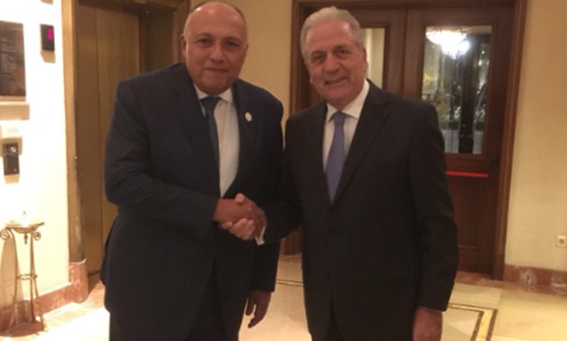 Foreign Minister Sameh Shoukry met in Addis Ababa on Wednesday with EU Commissioner for Migration, Home Affairs and Citizenship Dimitris Avramopoulos - Courtesy of the MFA Spokesperson