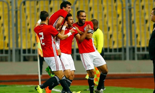 Egyptian players celebrate the first goal - FILE
