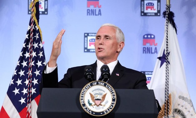 FILE PHOTO: U.S. Vice President Mike Pence delivers a speech at the Republican National Lawyers Association (RNLA) in Washington, U.S., August 24, 2018.