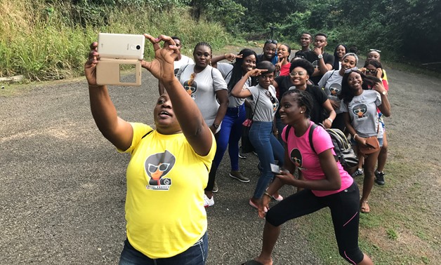 Tourists are seen gathered for a selfie photo at Ikogosi Warm Springs resort in Ekiti, Ekiti State, Nigeria November 10, 2018. Picture taken November 10, 2018. REUTERS/Seun Sanni

