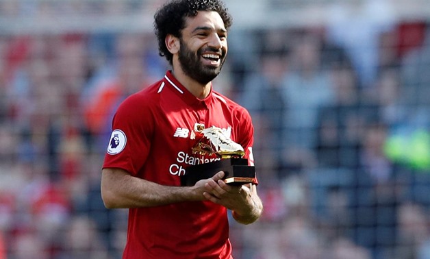 May 13, 2018 Liverpool's Mohamed Salah celebrates with the Golden Boot after the match Action Images via Reuters/Carl Recine 