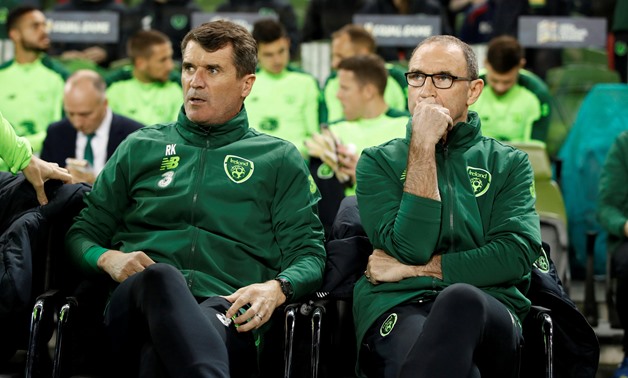 FILE PHOTO: Former Republic of Ireland assistant manager Roy Keane and manager Martin O'Neill at Aviva Stadium, Dublin, Ireland - Oct 16, 2018. Action Images via Reuters/John Sibley/File Photo
