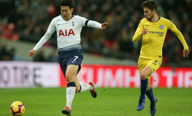 Son Heung-Min raced past Jorginho on his way to a superb goal as Tottenham beat Chelsea
AFP / Daniel LEAL-OLIVAS
