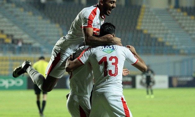 Zamalek players celebrate scoring against El Gouna, Ahmed Maarouf 