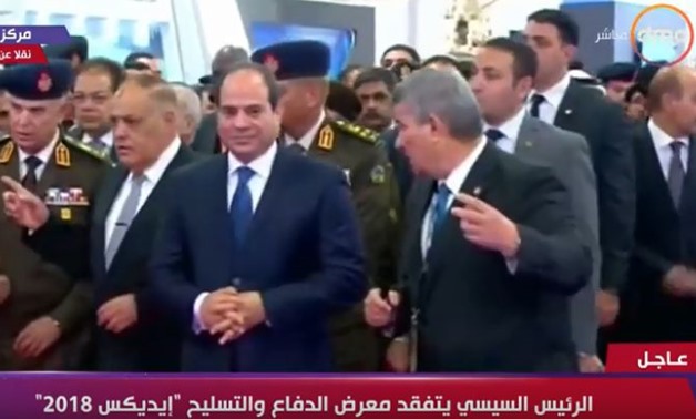 President Abdel Fatah al-Sisi inspected on Monday the Saudi and UAE pavilions at Egypt Defense Expo (EDEX 2018) - Screen Shot from DMC channel 